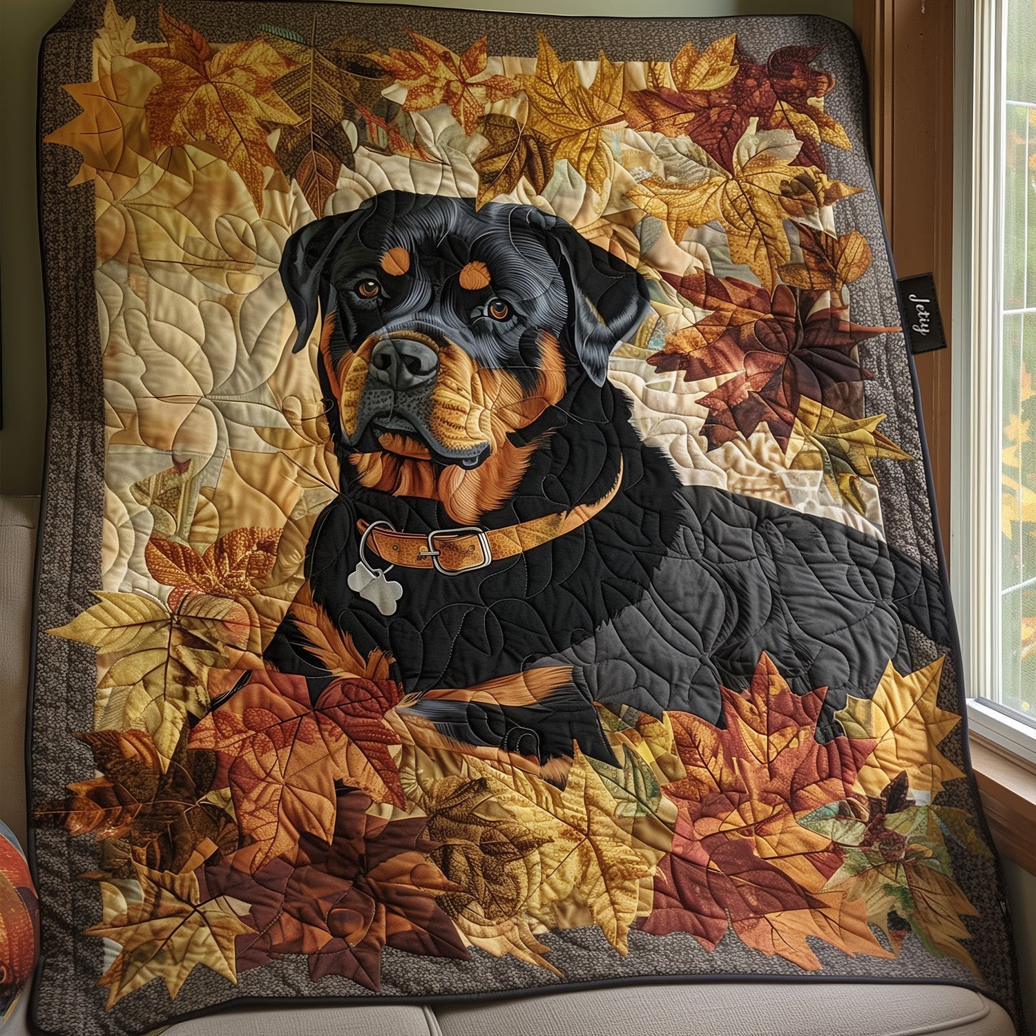 Rottweiler Autumn Quilt Blanket – Fall Leaves Dog Lover Gift